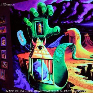 Blacklight Tapestry Trippy UV Cool Hippie Home Decor Psychedelic Surreal Art